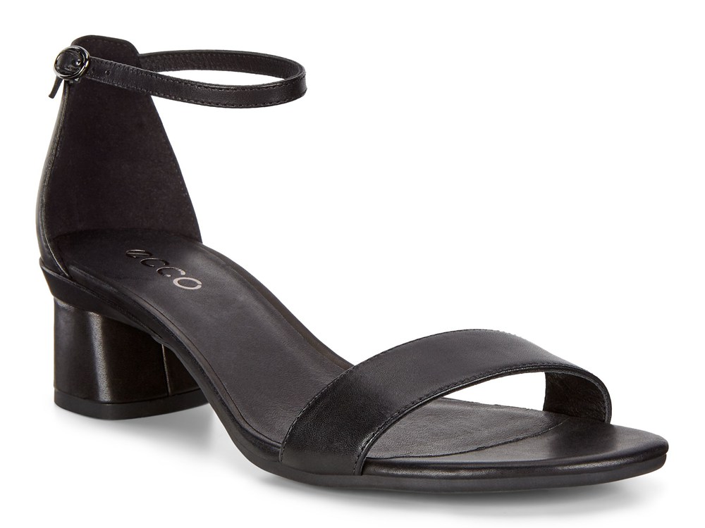 ECCO Womens Sandals Black - Elevate 45 Block Heel Strappy - EHU-364185